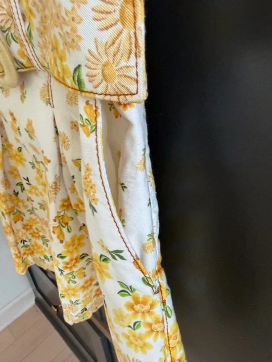 FARM Rio Floral Yellow Belted Denim Mini Skirt | M - Picture 5 of 10